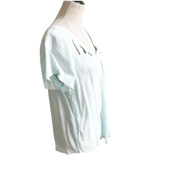 Maeve Cutout Short Sleeve Blouse Light Blue Size Small Deep V Neck Rayon Dressy - Picture 3 of 8